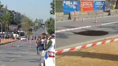 Beşiktaş Barbaros Bulvarında Yol Çöktü Büyük Bir Faciadan Dönüldü!